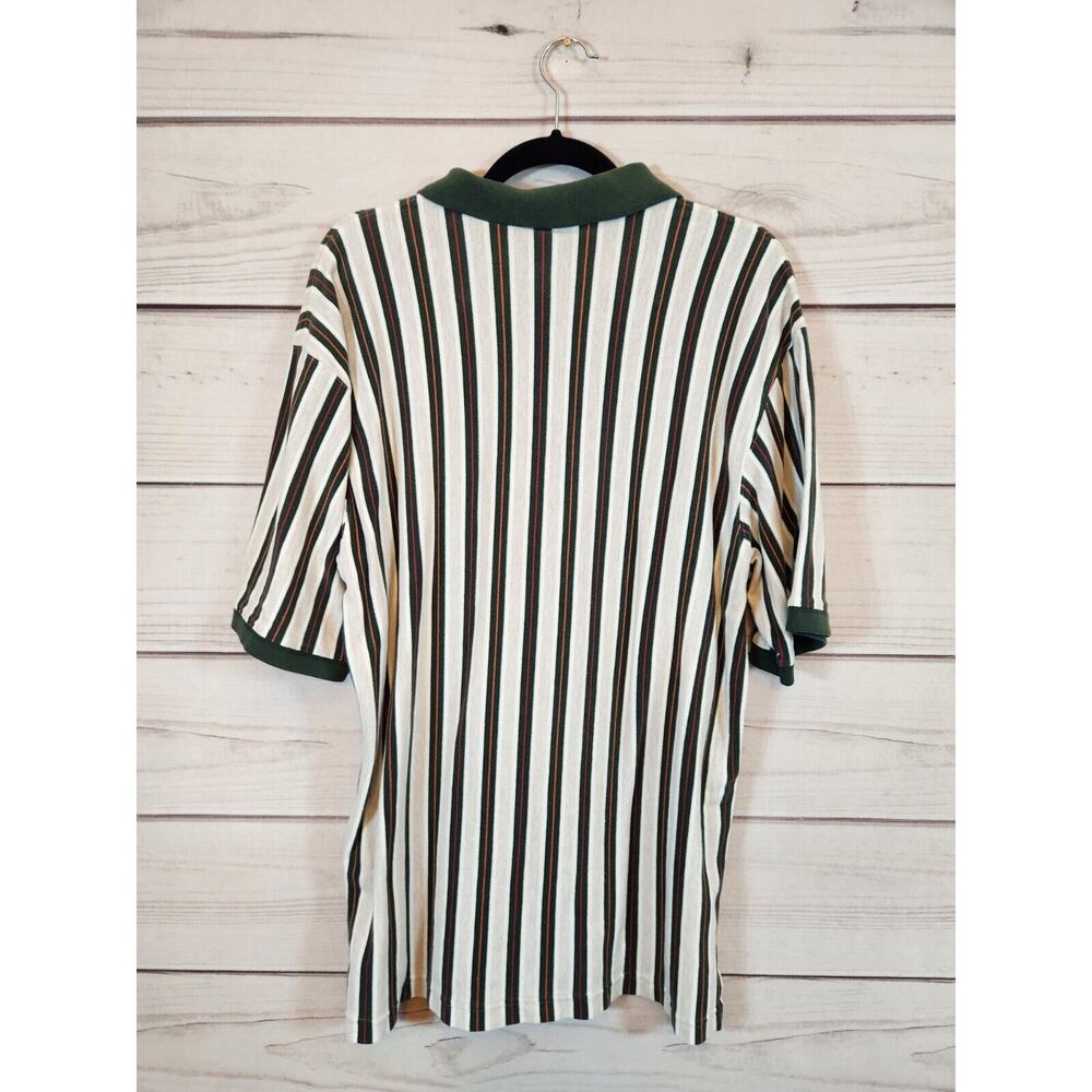 Eddie‎ Bauer Men's Green & Gray Striped Rare Retro Polo Shirt Size L - Picture 2 of 5